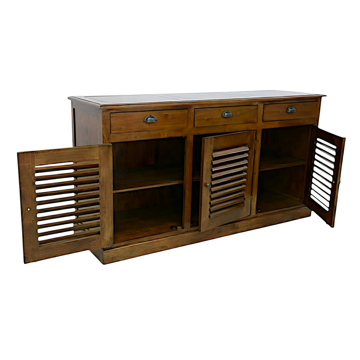 Buffet Hévéa 3 portes persiennes, 3 tiroirs, 150x45x80cm MAORI