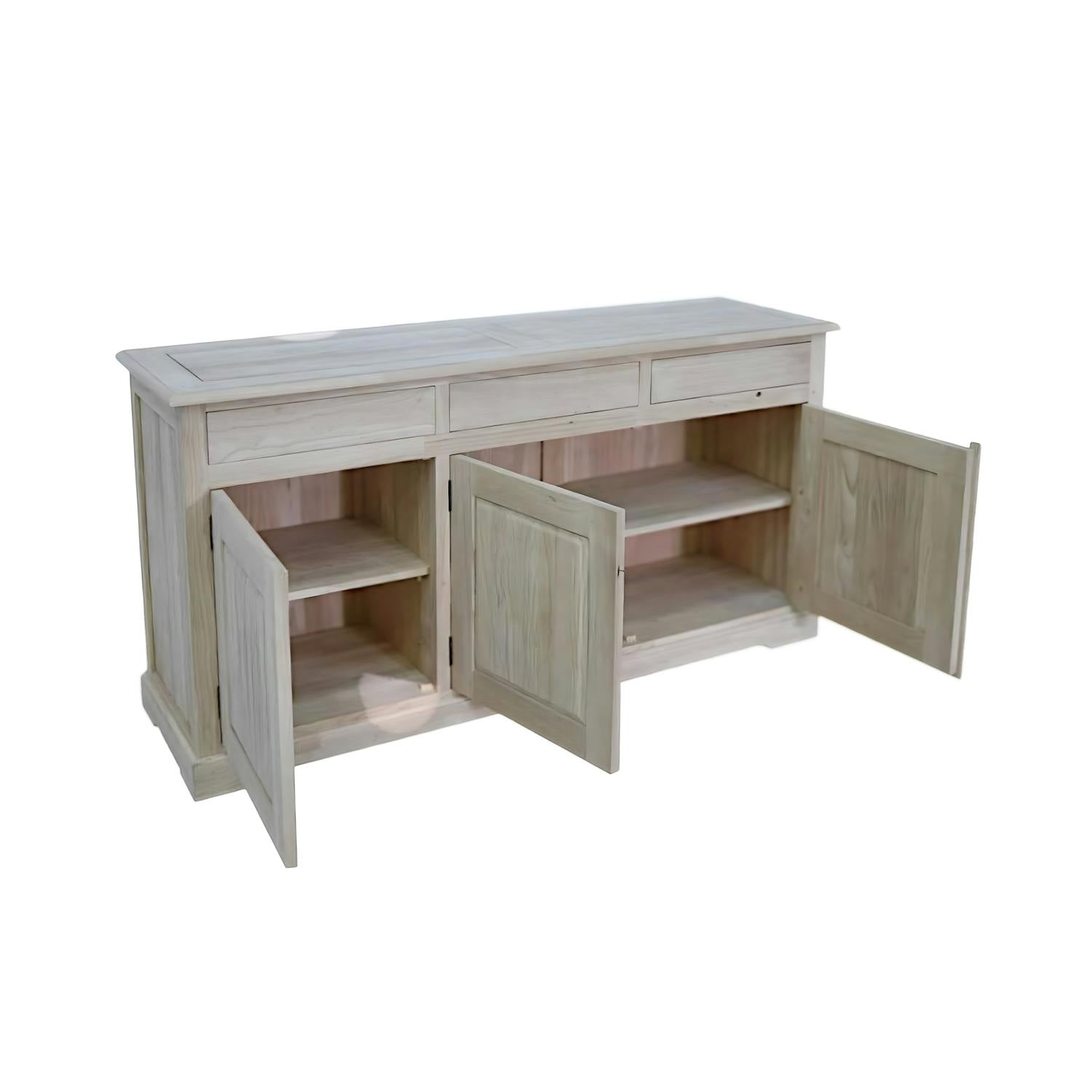 Buffet long 3 portes hévéa 150x45x80cm TRADITION