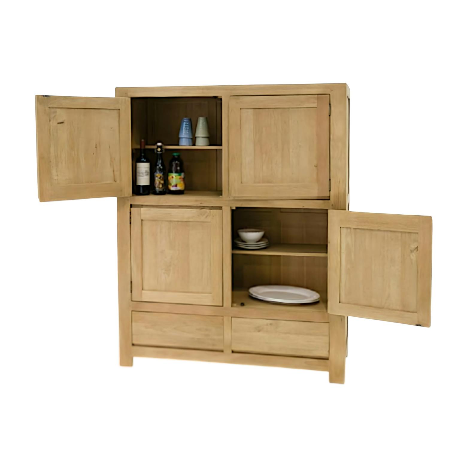 Buffet moderne 4 portes 2 tiroirs hévéa 120x150cm OLGA