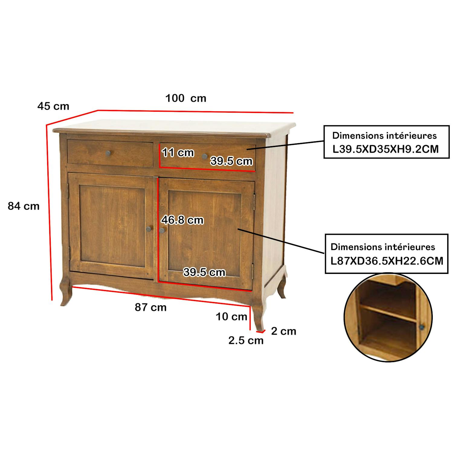 Buffet TRADITION galbe 100cm 2P 2T