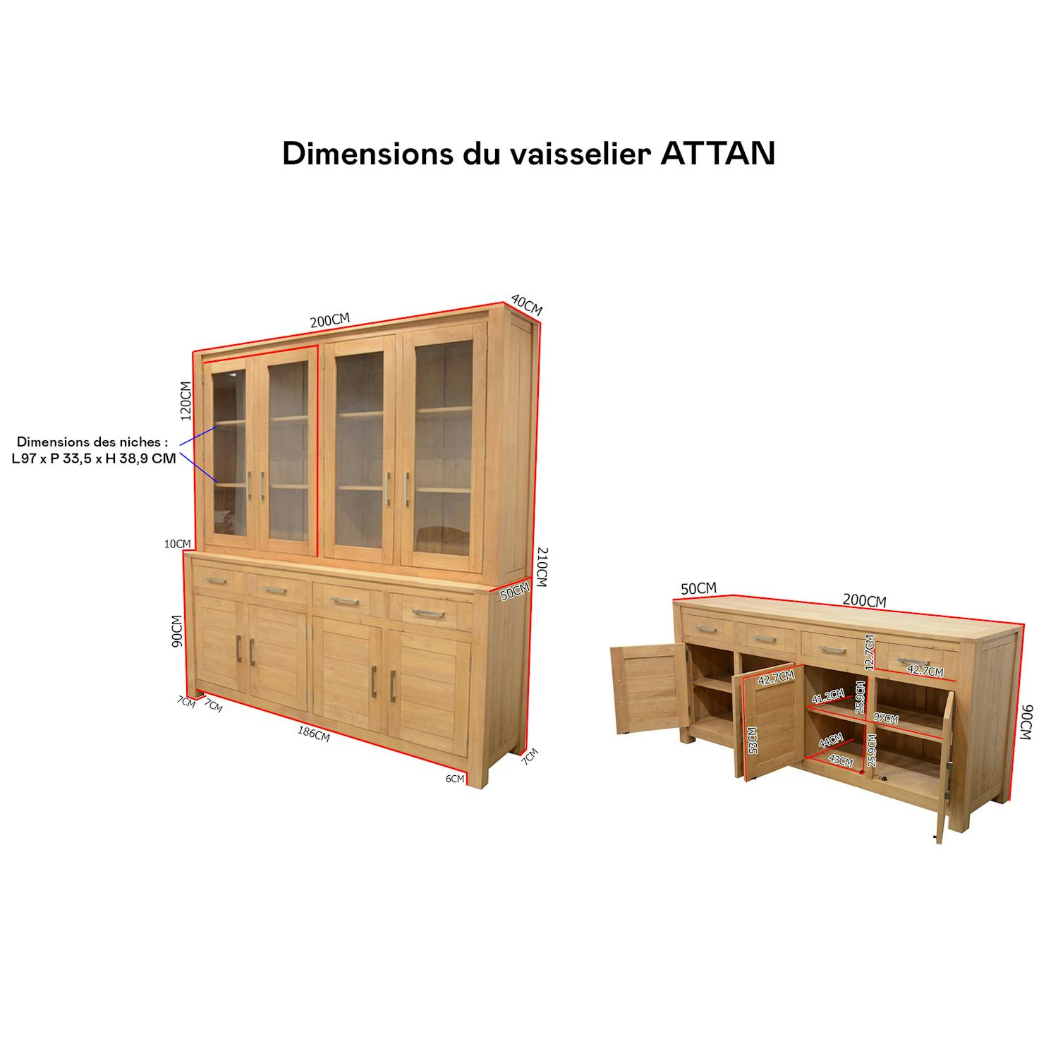 Buffet vaisselier vitré bois moderne ATTAN 200cm