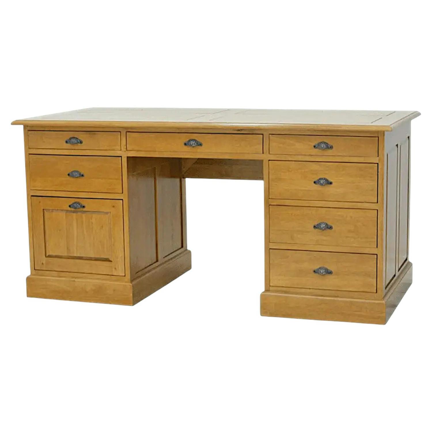 Bureau 8 tiroirs hévéa 160cm TRADITION