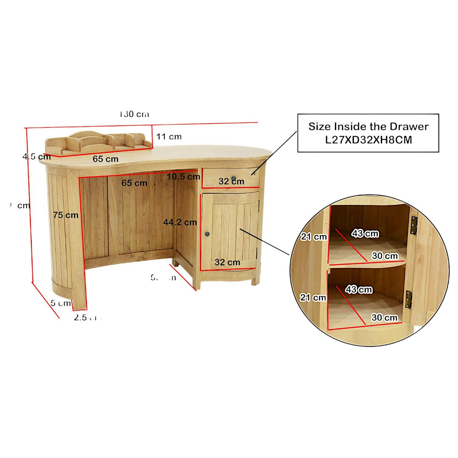 Bureau colonial vague hévéa massif 130cm TRADITION
