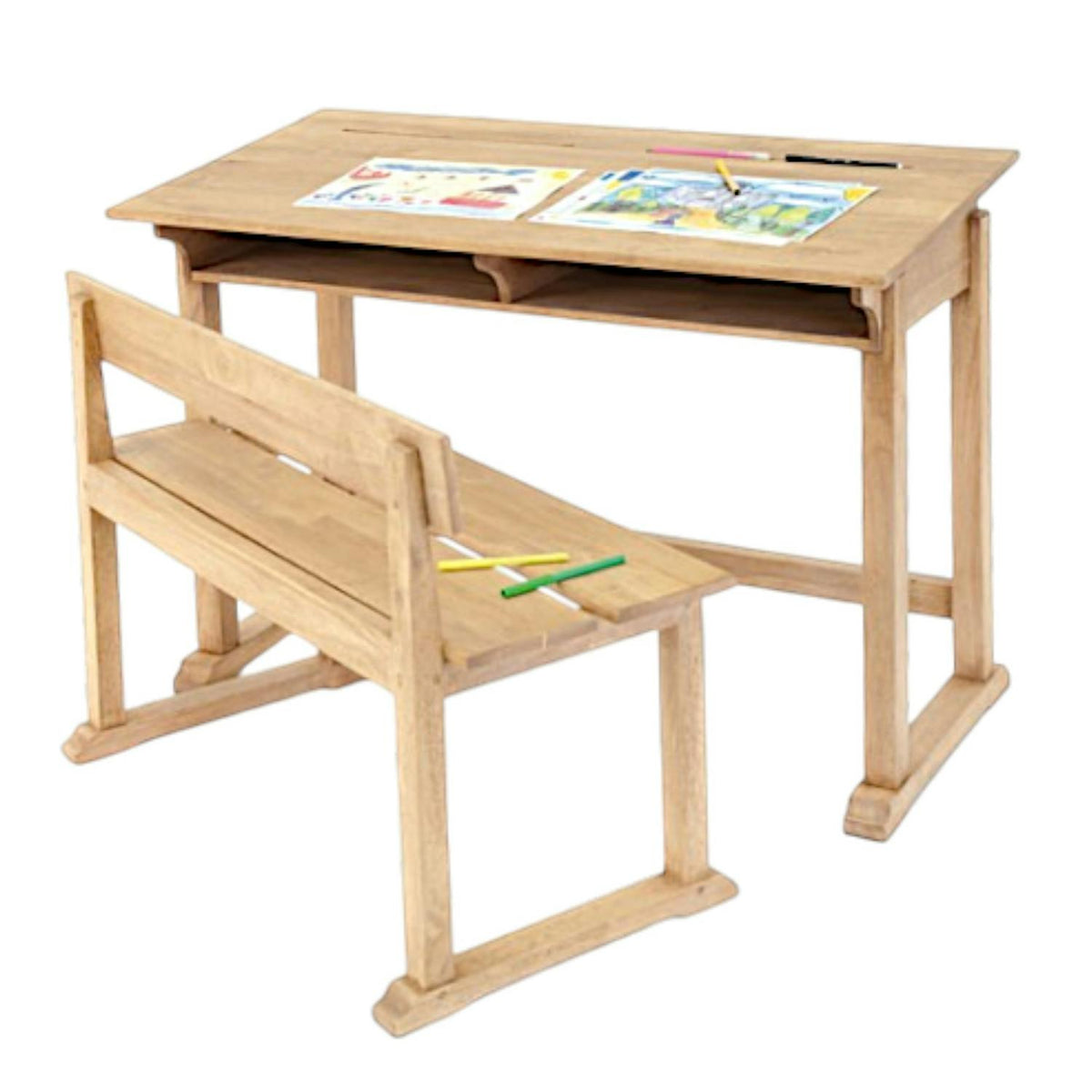 Bureau d'écolier et son banc Hévéa 100x50x70cm TRADITION
