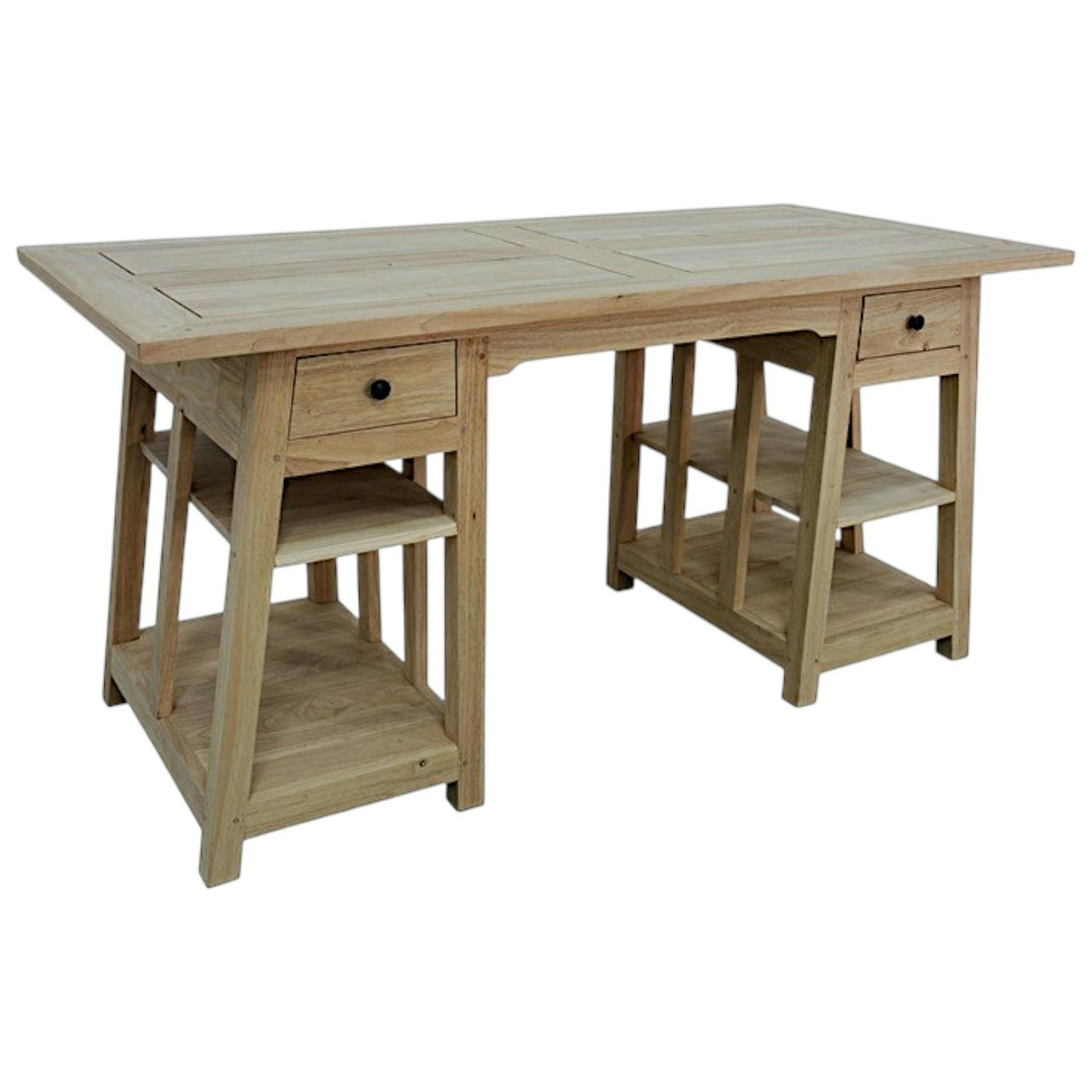 Bureau exotique hévéa massif 2 tiroirs 150cm MAORI