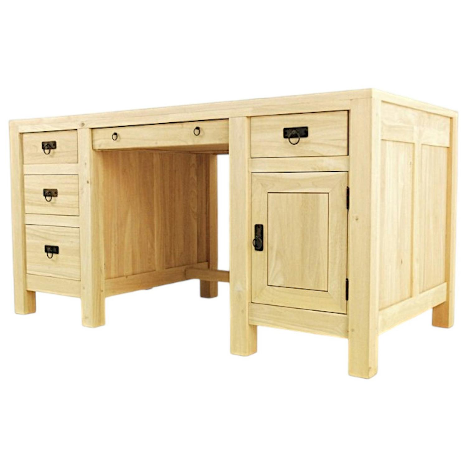 Bureau Hévéa 1 porte, 5 tiroirs 150x75x76cm TESSA