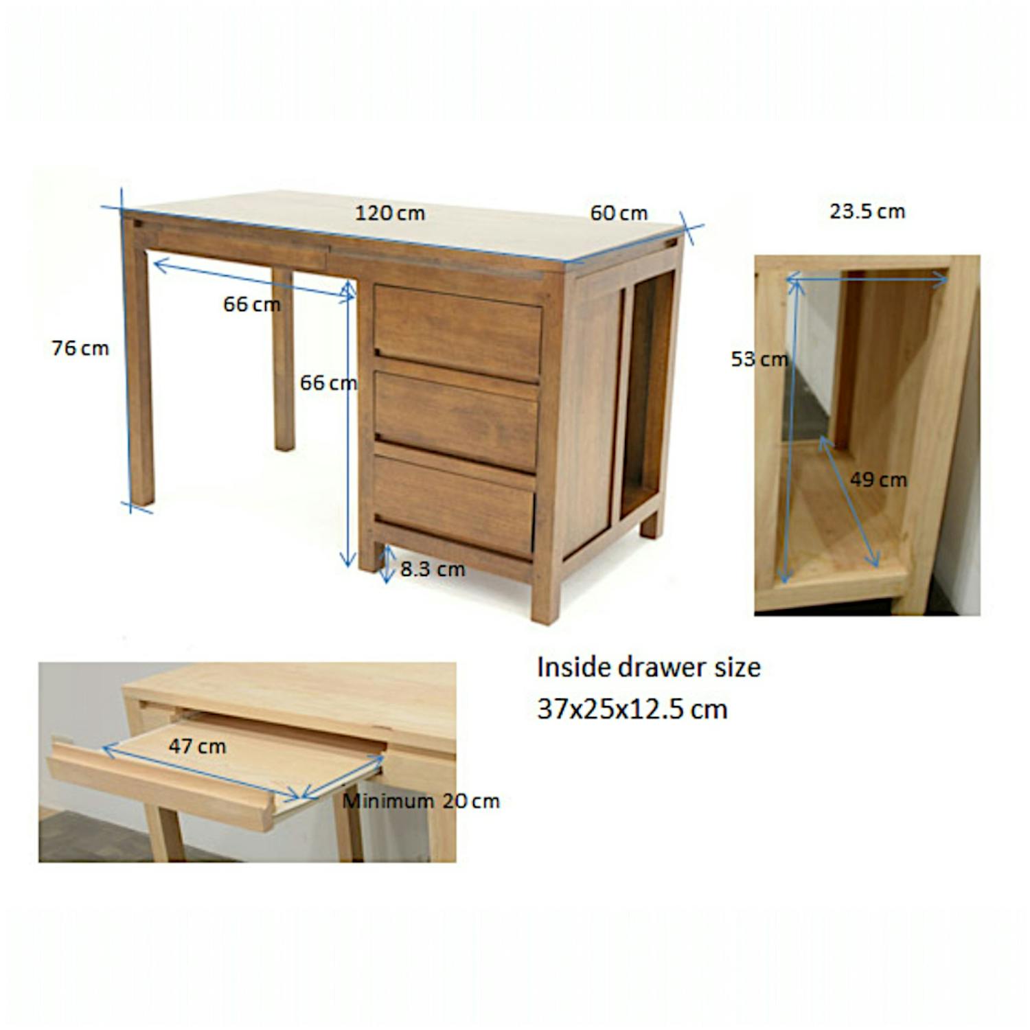 Bureau moderne 3 tiroirs hévéa 120x60x76cm OLGA