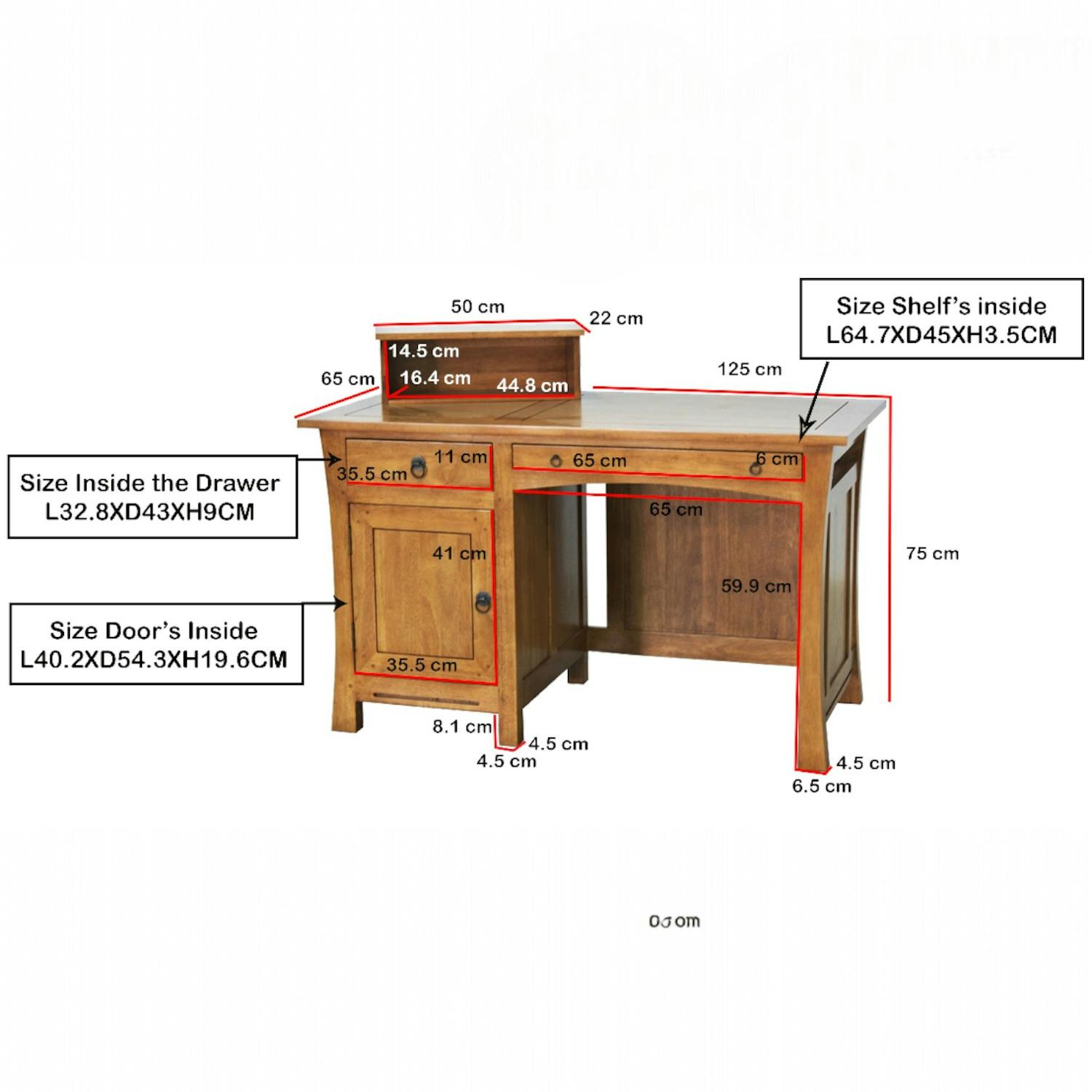 Bureau multimédia Hévéa 1 porte, 1 tiroir, 1 tablette coulissante, 1 niche supérieure 125x65x75cm MAORI