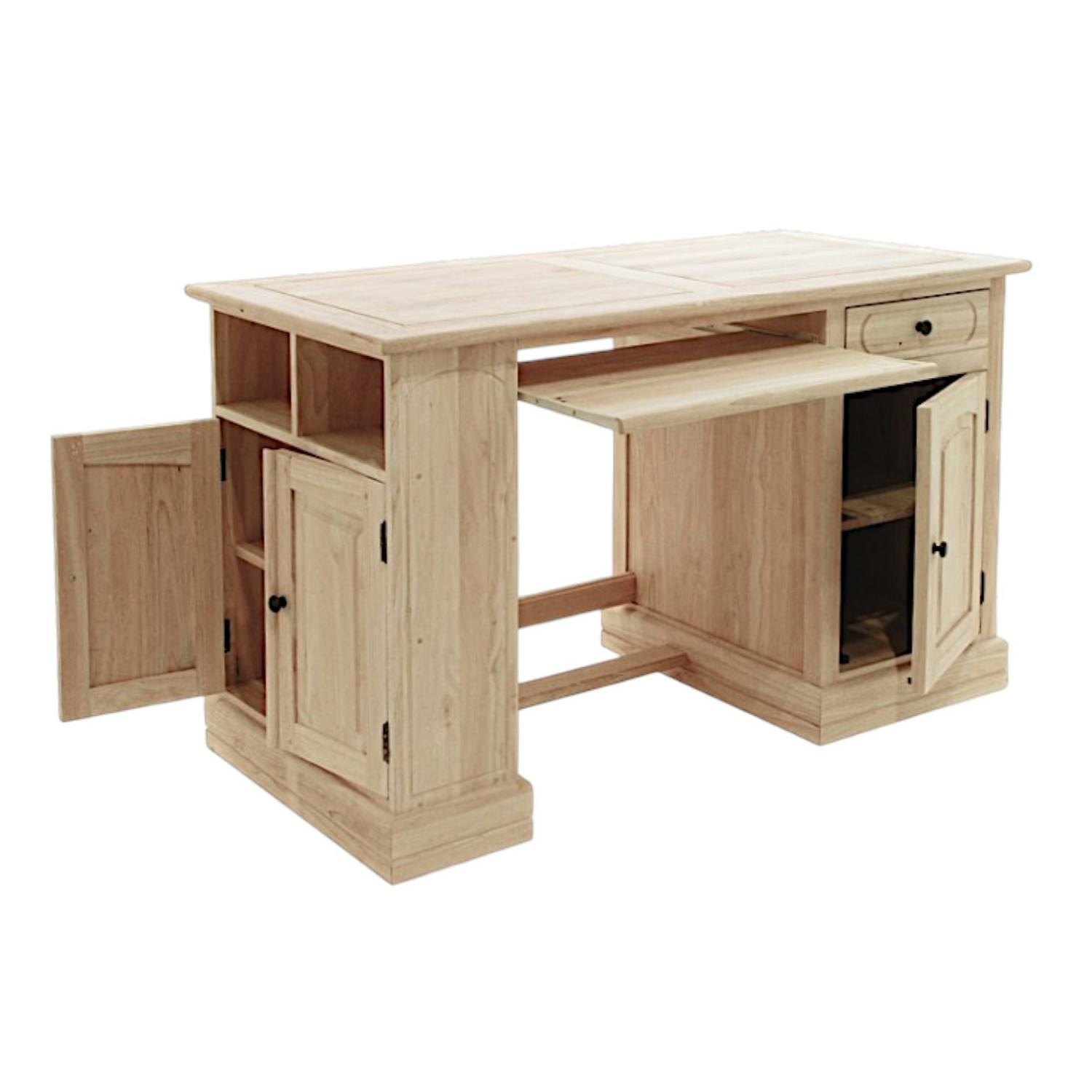 Bureau multimedia hévéa massif 125cm TRADITION