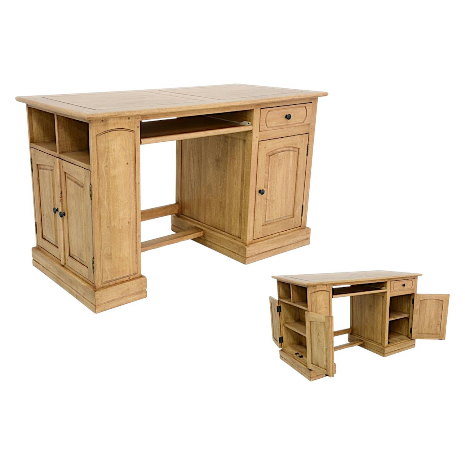 Bureau multimedia hévéa massif 125cm TRADITION