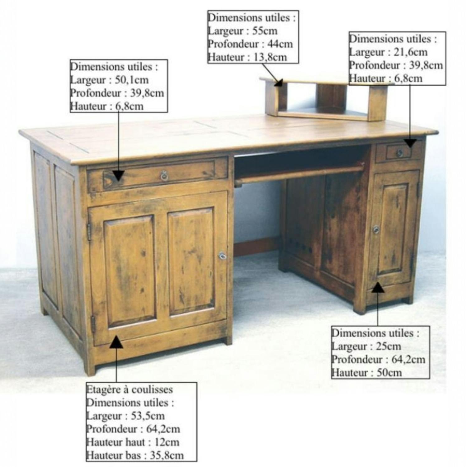 Bureau multimedia hévéa massif 160cm TRADITION