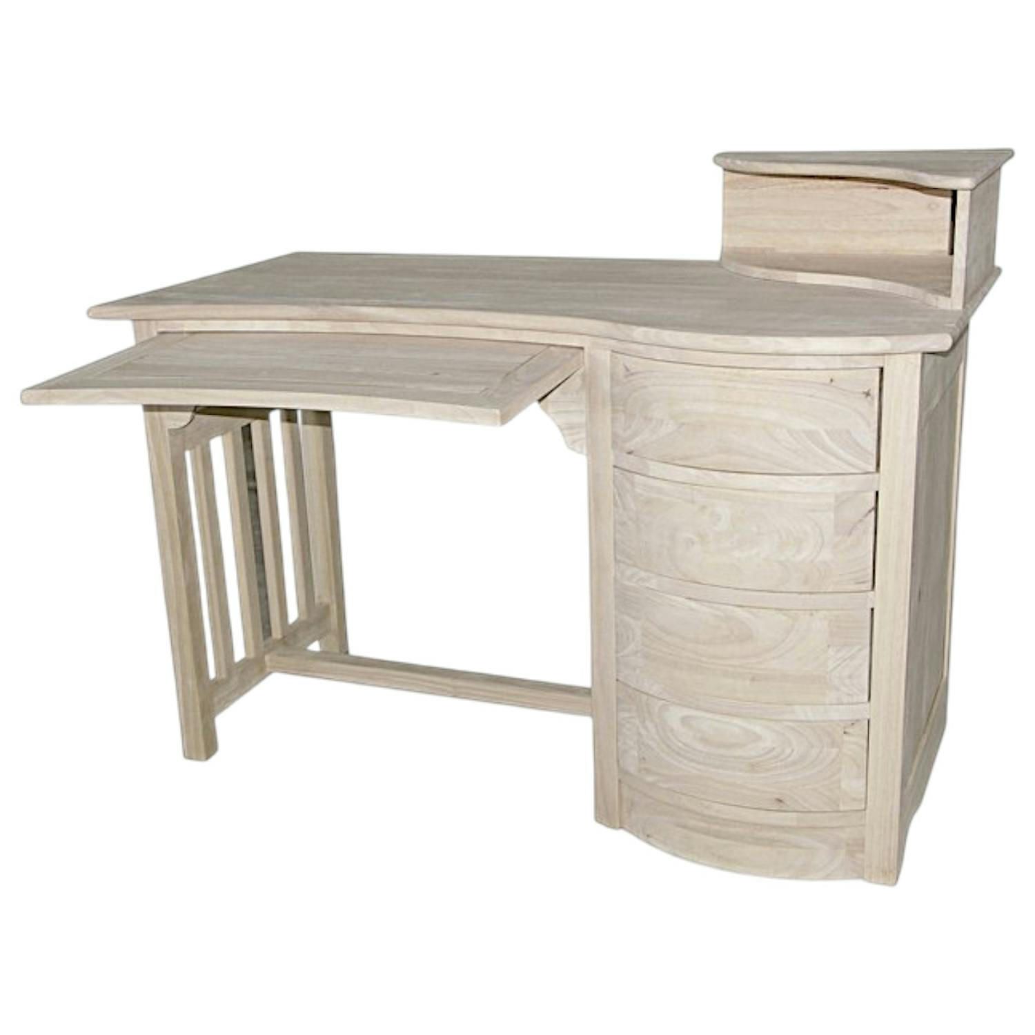 Bureau multimédia Vague Hévéa 4 tiroirs, 1 niche supérieure, 1 plateau coulissant 124x65x76cm TRADITION