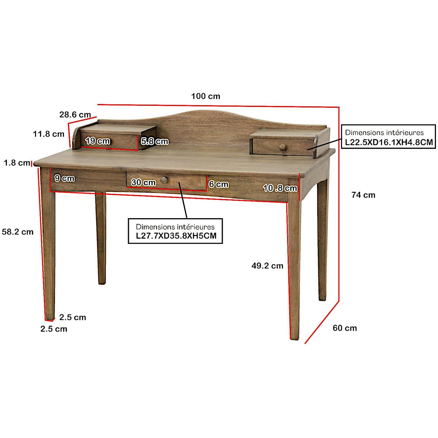Bureau pour enfant Hévéa 3 tiroirs 100x60x74cm TRADITION