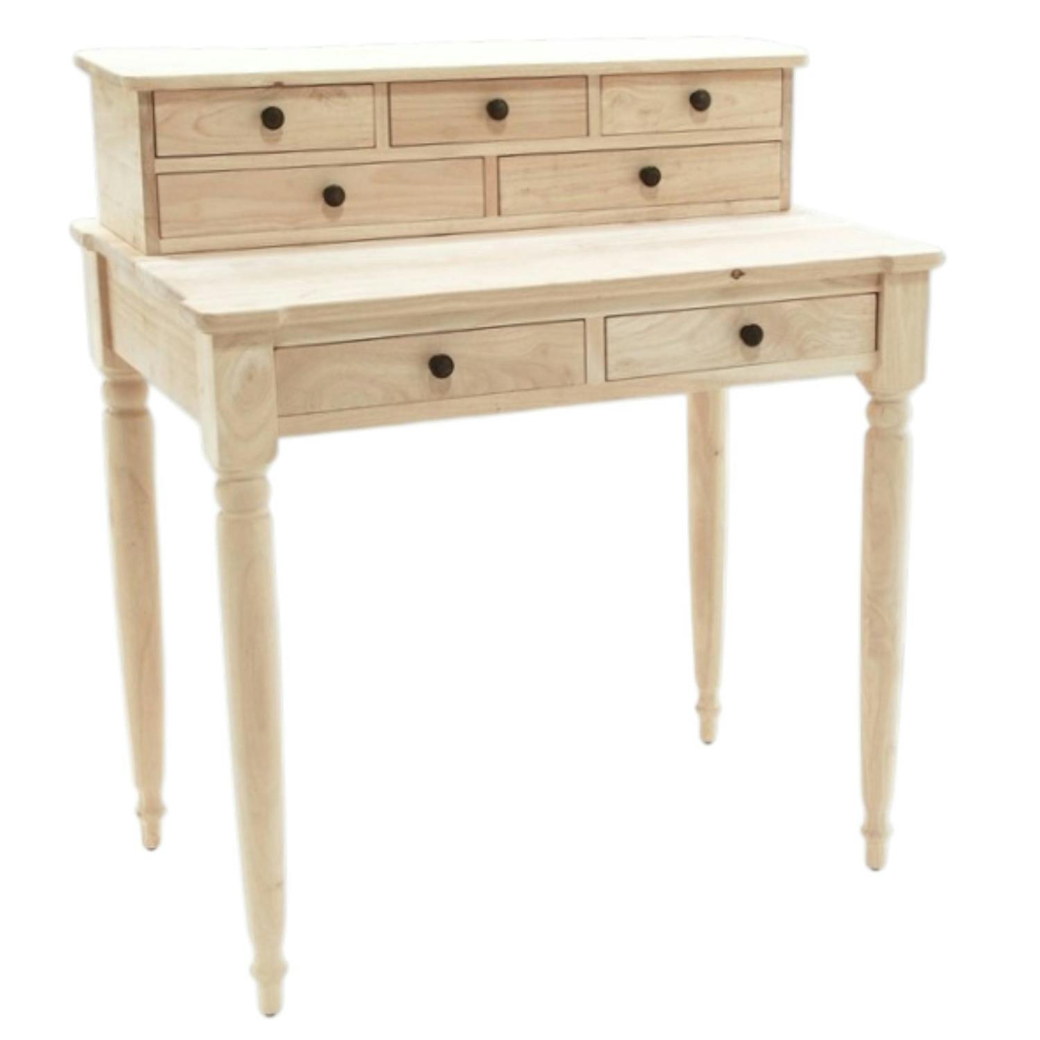 Bureau / Secrétaire Hévéa 7 tiroirs pieds tournés 85x55x95cm TRADITION