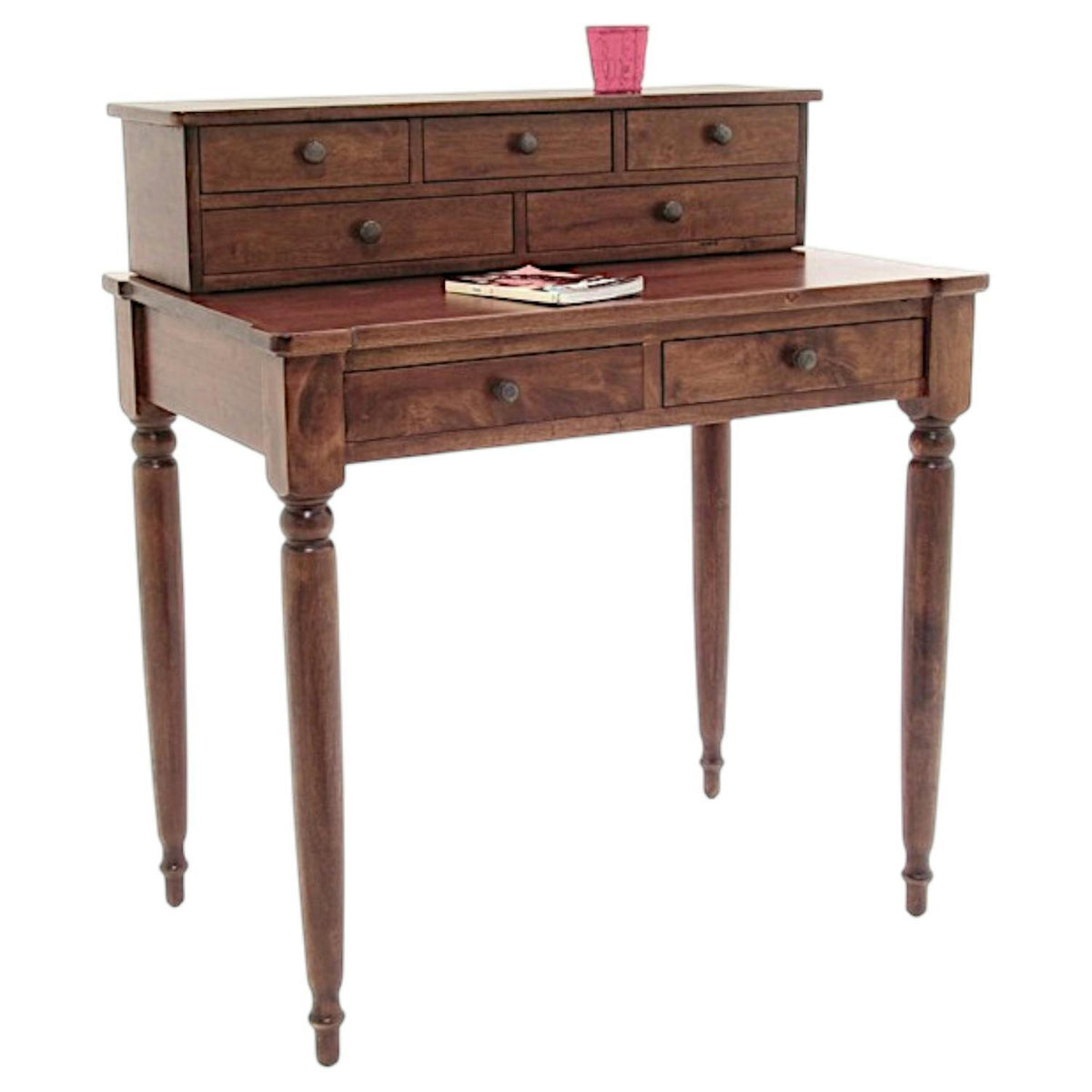 Bureau / Secrétaire Hévéa 7 tiroirs pieds tournés 85x55x95cm TRADITION