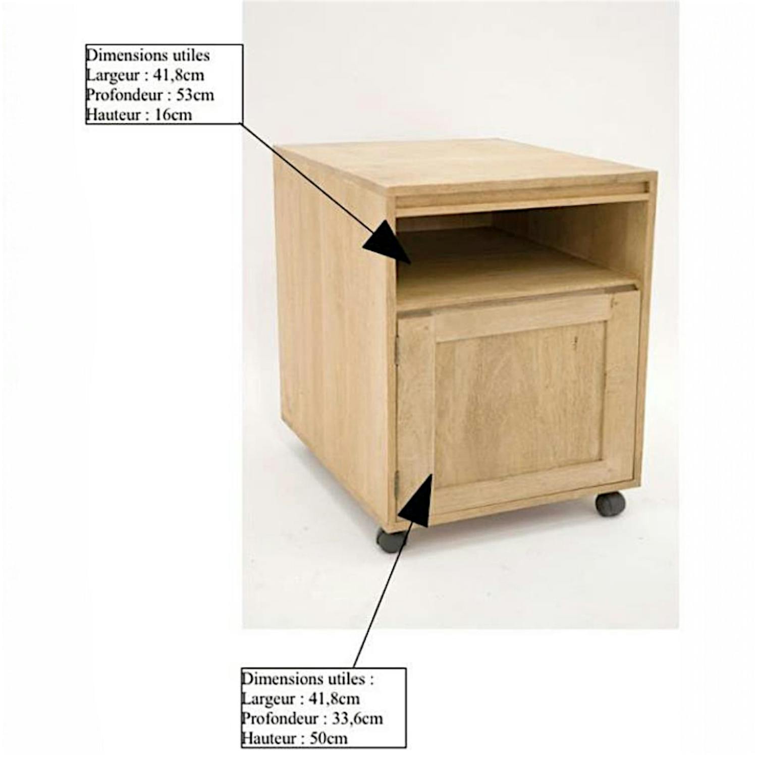 Caisson de bureau à roulettes hévéa 1 porte 60cm OLGA