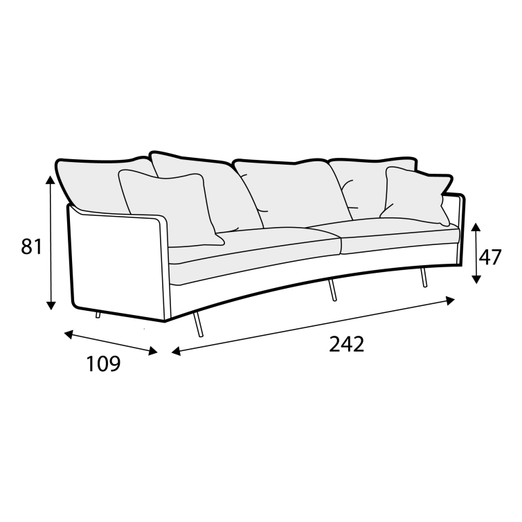 Canapé en velours chenillé Julia 3XL avec pieds métal – Natur n°1EL – Taille standard