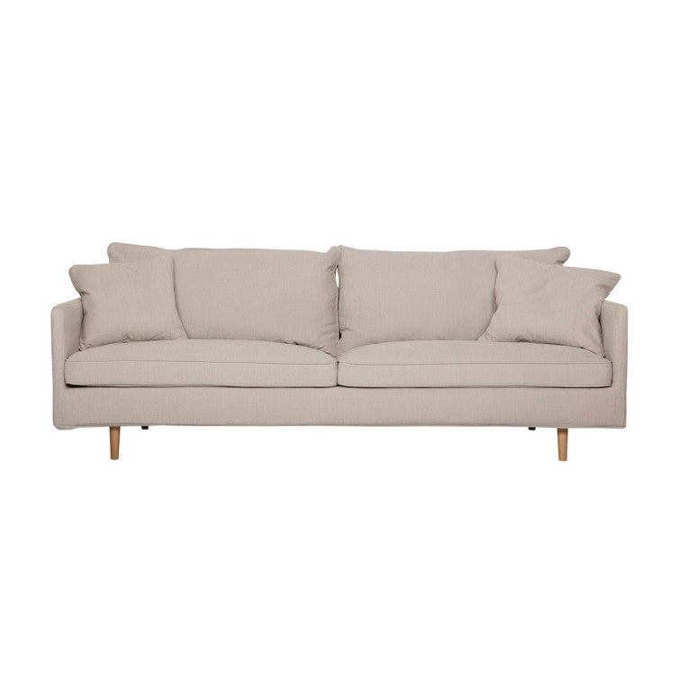 Canapé en tissu naturel coton/lin Julia avec pieds bois – Light Beige n°3790CAL – Canapé 3 places