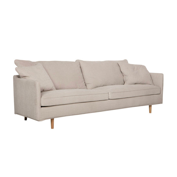 Canapé en tissu naturel coton/lin Julia avec pieds bois – Light Beige n°3790CAL – Canapé 3 places