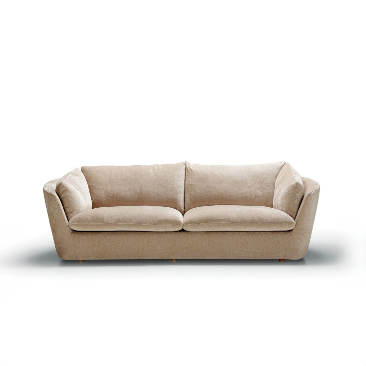 Canapé Bonnie en velours chenillé avec pieds bois – Cold Beige n°2WI – Canapé 3 places