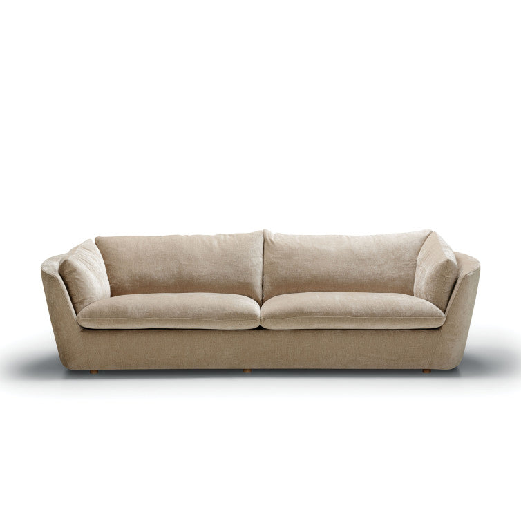 Canapé Bonnie en velours chenillé avec pieds bois – Cold Beige n°2WI – Canapé 3,5 places