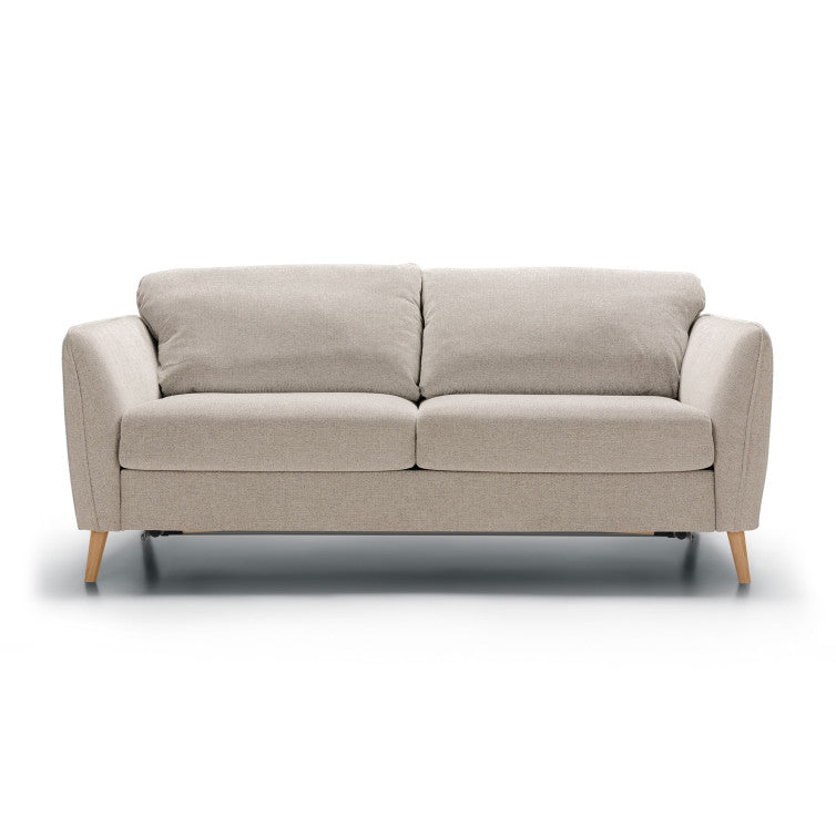 Canapé convertible en tissu chiné Lucy avec pieds bois – Natur n°1KI – Canapé 4 places