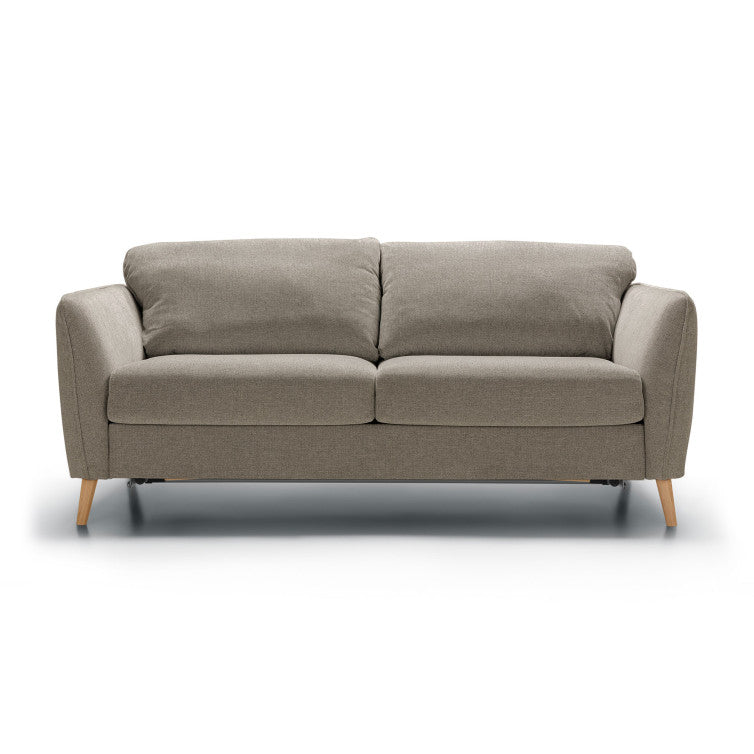 Canapé convertible en tissu chiné Lucy avec pieds bois – Beige n°2KI – Canapé 4 places