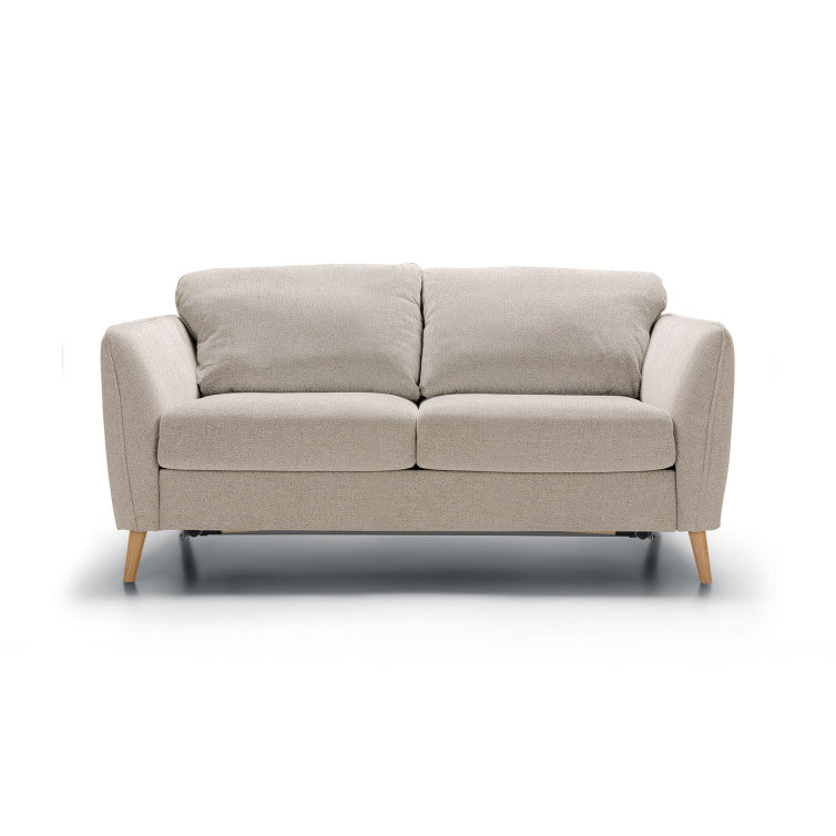 Canapé convertible en tissu chiné Lucy avec pieds bois – Natur n°1KI – Canapé 3 places