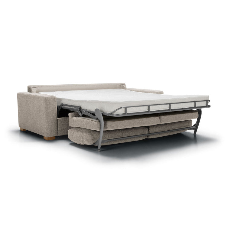 Canapé convertible en tissu chiné Lukas avec pieds bois – Natur n°1KI – Canapé 4 places