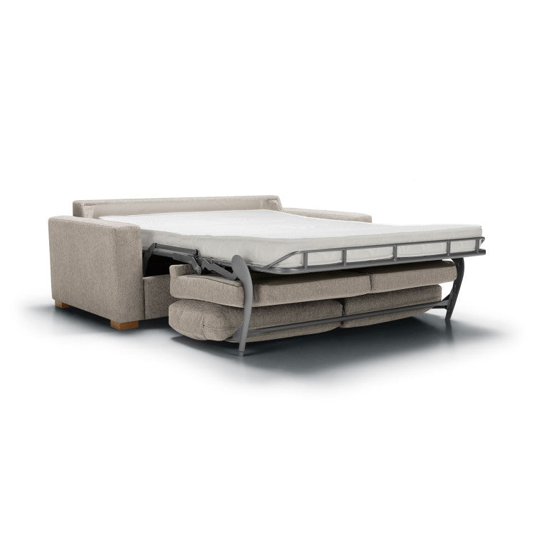 Canapé convertible en tissu chiné Lukas avec pieds bois – Natur n°1KI – Canapé 3 places