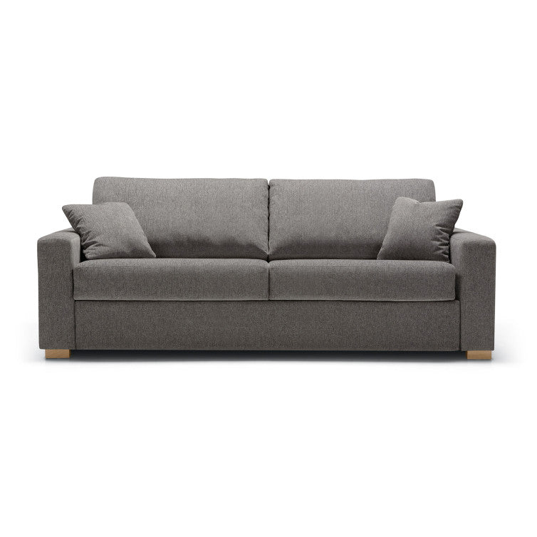 Canapé convertible en tissu chiné Lukas avec pieds bois – Grey beige n°5KI – Canapé 4 places