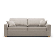Canapé convertible en tissu chiné Lukas avec pieds bois – Natur n°1KI – Canapé 4 places