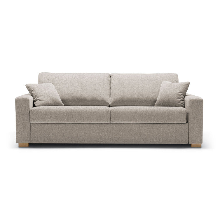 Canapé convertible en tissu chiné Lukas avec pieds bois – Natur n°1KI – Canapé 4 places
