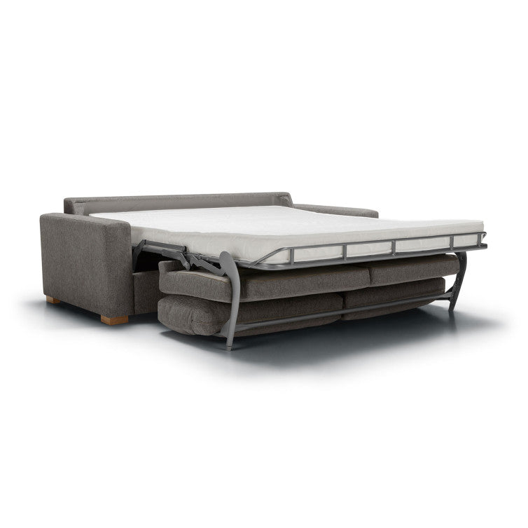 Canapé convertible en tissu chiné Lukas avec pieds bois – Grey beige n°5KI – Canapé 4 places