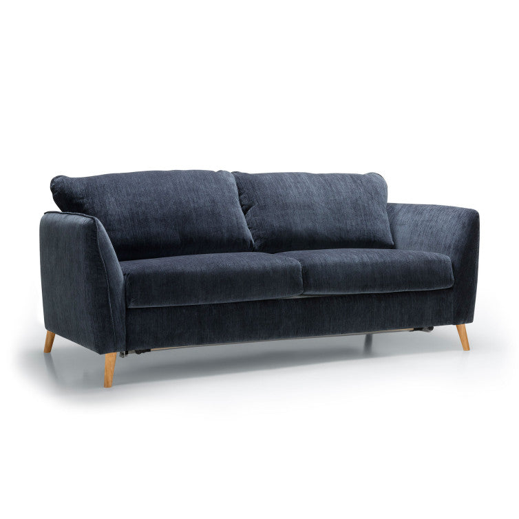 Canapé convertible en velours chenillé Lucy avec pieds bois – Dark Blue n°9AT – Canapé 4 places