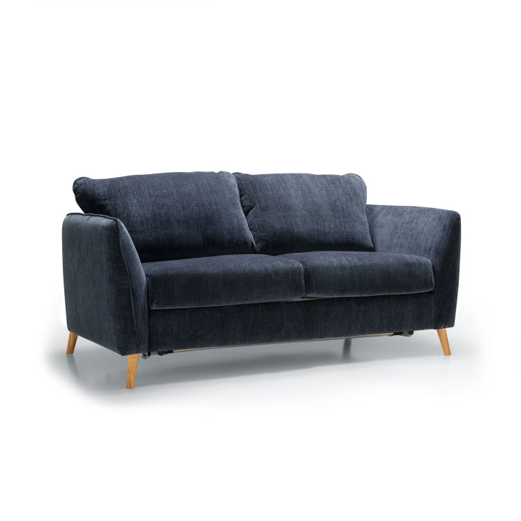 Canapé convertible en velours chenillé Lucy avec pieds bois – Dark Blue n°9AT – Canapé 3 places