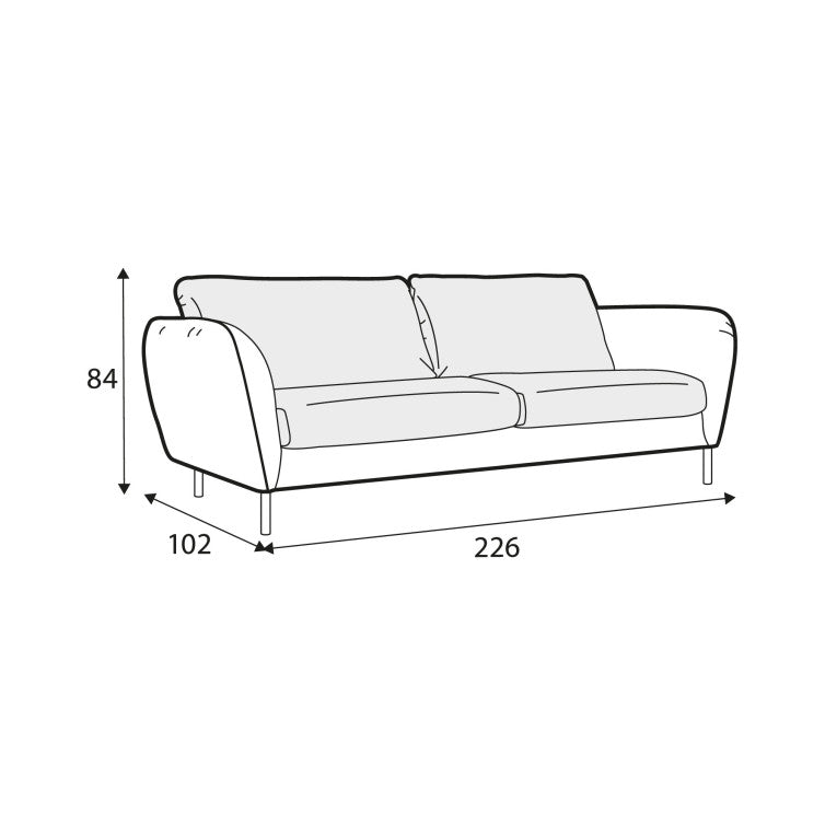 Canapé Emma en tissu chiné avec pieds bois – Grey n°5SN – Canapé 3 places