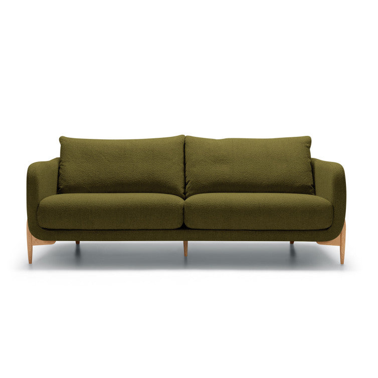 Canapé en tissu bouclette Jenny avec pieds bois – Mustard Green n°7HE – Canapé 3 places