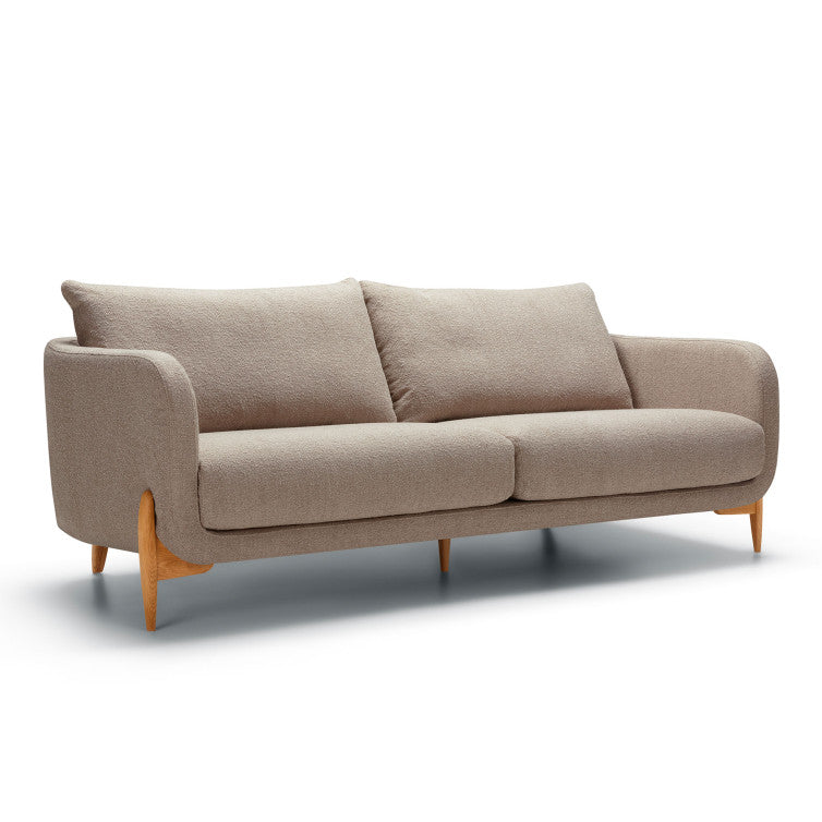Canapé en tissu bouclette Jenny avec pieds bois – Beige n°3HE – Canapé 3 places