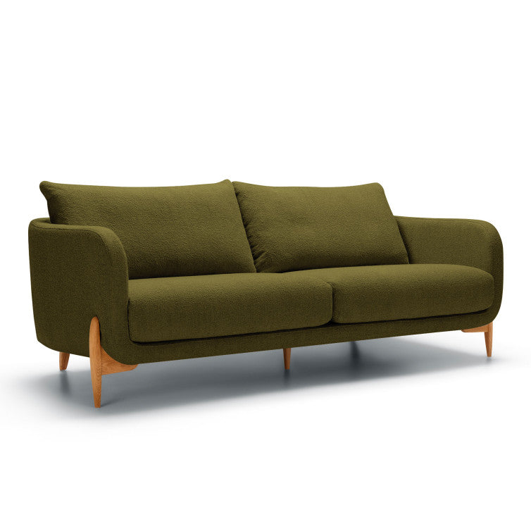 Canapé en tissu bouclette Jenny avec pieds bois – Mustard Green n°7HE – Canapé 3 places