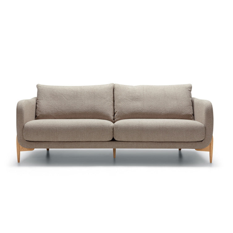 Canapé en tissu bouclette Jenny avec pieds bois – Beige n°3HE – Canapé 3 places
