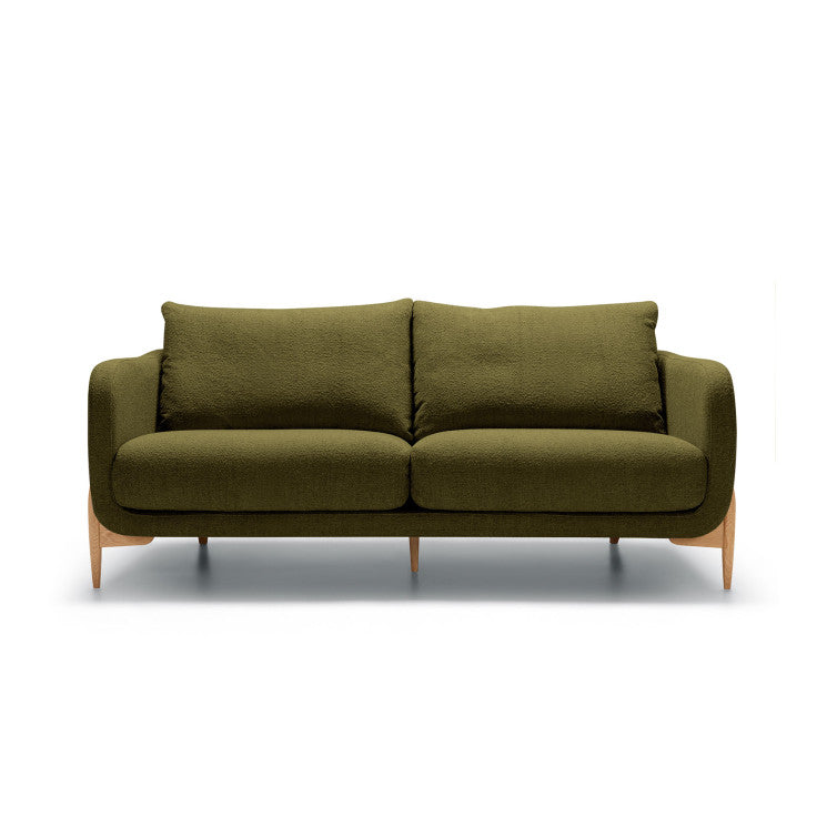 Canapé en tissu bouclette Jenny avec pieds bois – Mustard Green n°7HE – Canapé 2 places