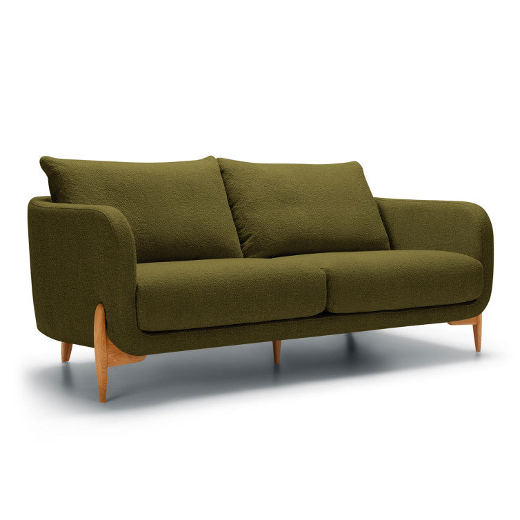 Canapé en tissu bouclette Jenny avec pieds bois – Mustard Green n°7HE – Canapé 2 places