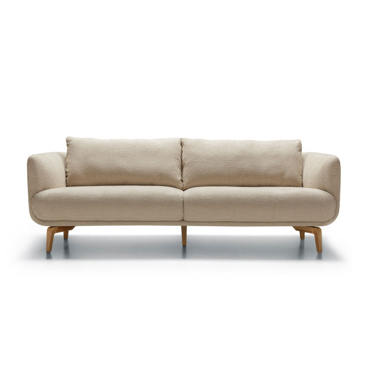Canapé en tissu bouclette Moa avec pieds bois – Light Beige n°2HE – Canapé 3 places