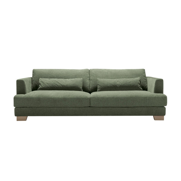 Canapé droit en tissu chenille Brandon avec pieds bois – Green n°9ST – Canapé 3 places