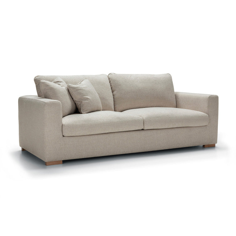 Canapé en tissu chenille chiné Sophia avec pieds bois – Light Beige n°2SP – Canapé 3 places