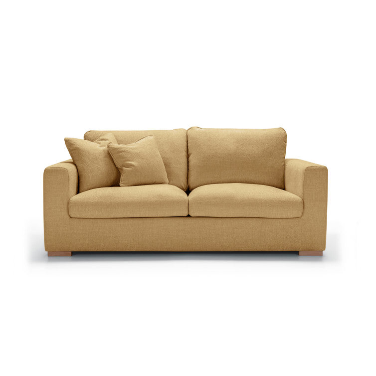 Canapé en tissu chenille chiné Sophia avec pieds bois – Warm Beige n°3SP – Canapé 2 places