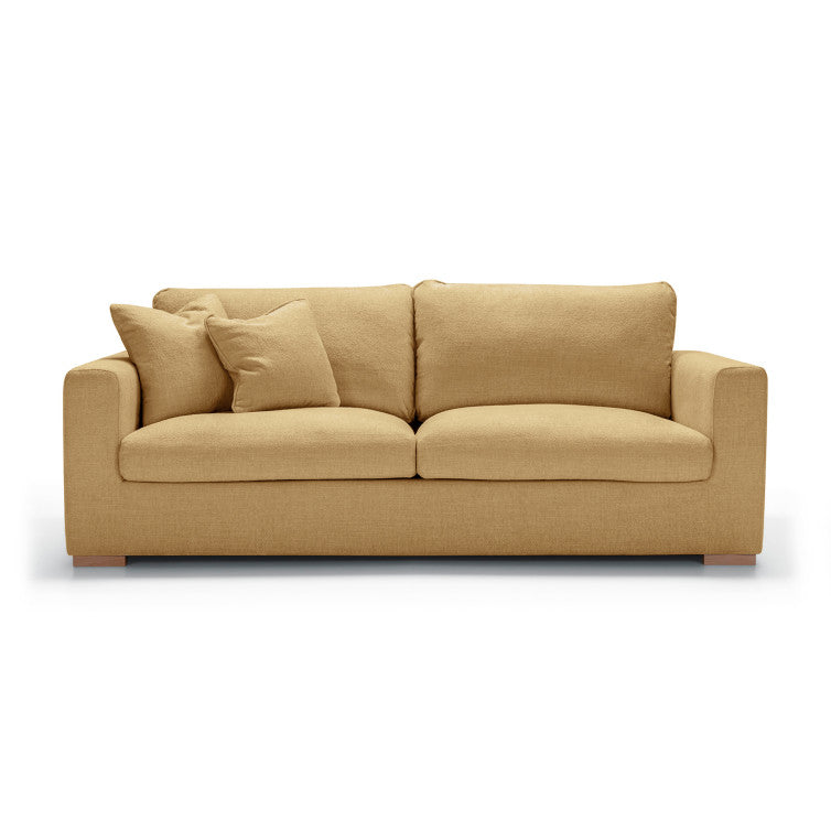 Canapé en tissu chenille chiné Sophia avec pieds bois – Warm Beige n°3SP – Canapé 3 places