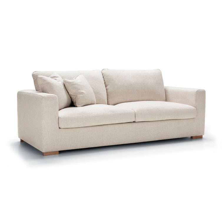Canapé en tissu chenille chiné Sophia avec pieds bois – Natural n°1SP – Canapé 3 places
