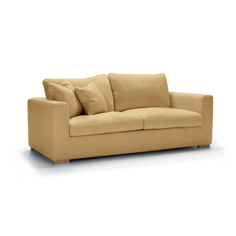 Canapé en tissu chenille chiné Sophia avec pieds bois – Warm Beige n°3SP – Canapé 2 places